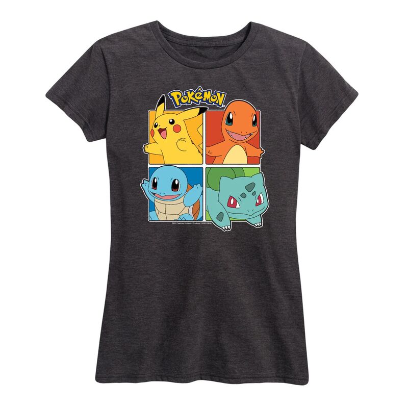アニメキャラクター レディース トップス Tシャツ プラスサイズ グラフィック Licensed Character Plus Pokemon Partner Squares Graphic Tee Heather Charcoal チャコール