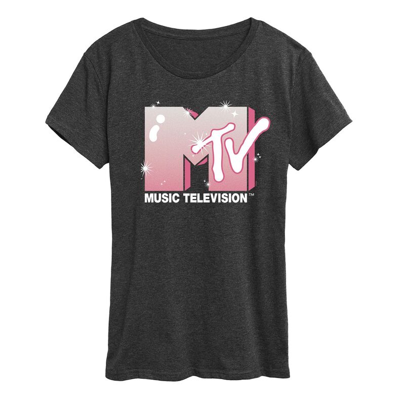 アニメキャラクター レディース トップス Tシャツ ロゴ グラフィック Licensed Character Women's MTV Glitter Logo Graphic Tee Heather Charcoal チャコール