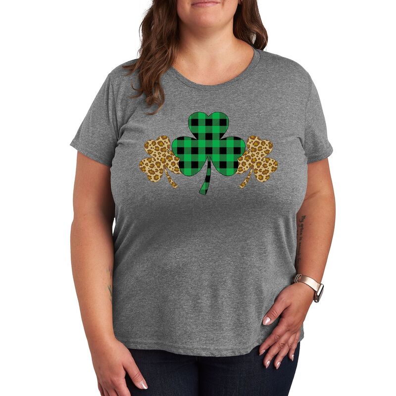 アニメキャラクター レディース トップス Tシャツ プラスサイズ グラフィック Licensed Character Plus Patterend Shamrocks Graphic Tee Heather Gray グレー
