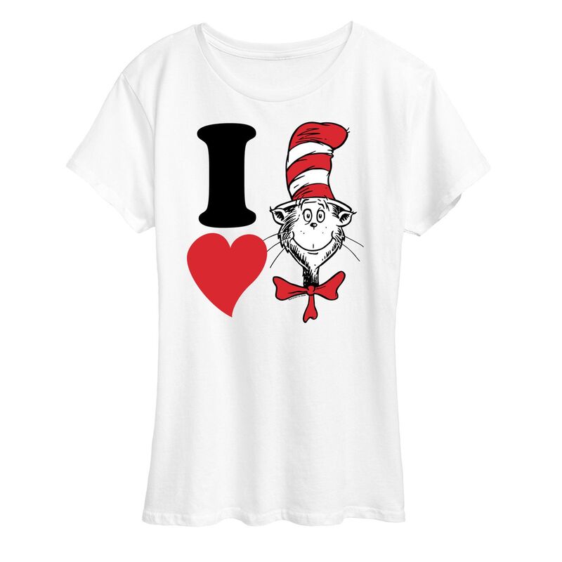 アニメキャラクター レディース トップス Tシャツ グラフィック Licensed Character Women's Dr. Seuss I Love Cat In The Hat Graphic Tee White ホワイト