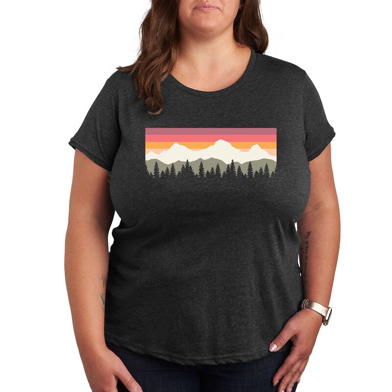 アニメキャラクター レディース トップス Tシャツ プラスサイズ グラフィック Licensed Character Plus Muted Sunset Mountain Scene Graphic Tee Heather Charcoal チャコール