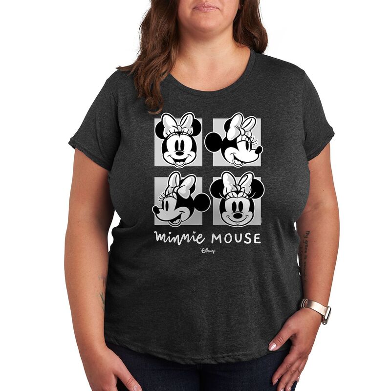 ディズニー レディース トップス Tシャツ プラスサイズ グラフィック Disney's Minnie Mouse Plus Grid Graphic Tee Heather Charcoal チャコール