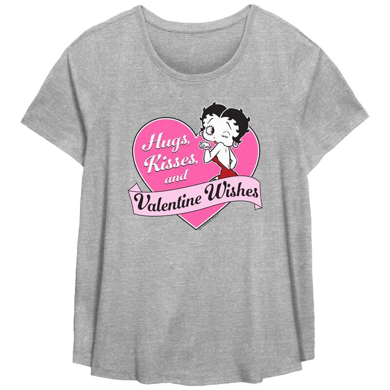 アニメキャラクター レディース トップス Tシャツ プラスサイズ グラフィック Licensed Character Plusize Betty Boop Valentine Wishes Graphic Tee Heather Gray グレー