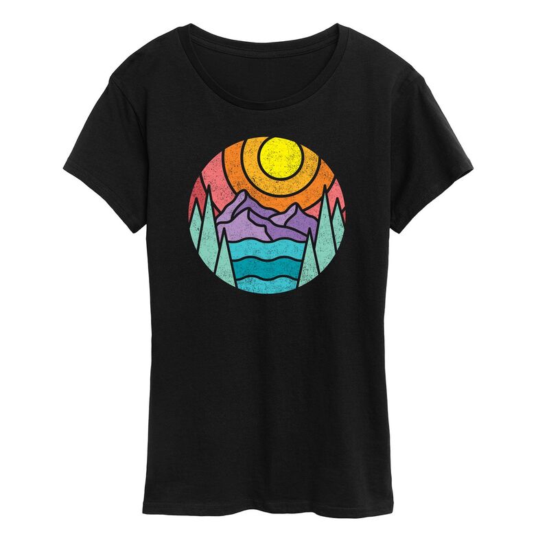 アンブランデッド レディース トップス Tシャツ グラフィック Unbranded Women's Round Mountain Lake Scene Graphic Tee Black ブラック