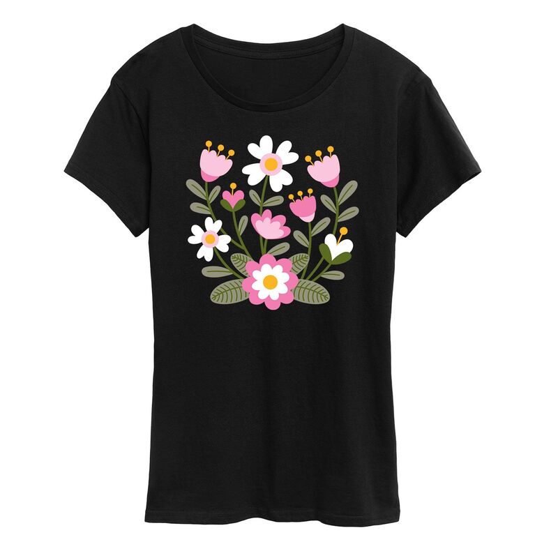 アンブランデッド レディース トップス Tシャツ Unbranded Women'scandinavian Flower Cluster Oversized Tee Black ブラック
