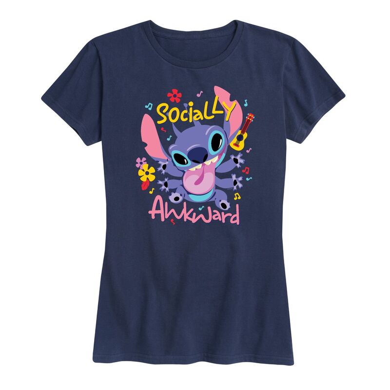 ディズニー レディース トップス Tシャツ グラフィック Disney's Lilo & Stitch Women'socially Awkward Graphic Tee Navy ネイビー