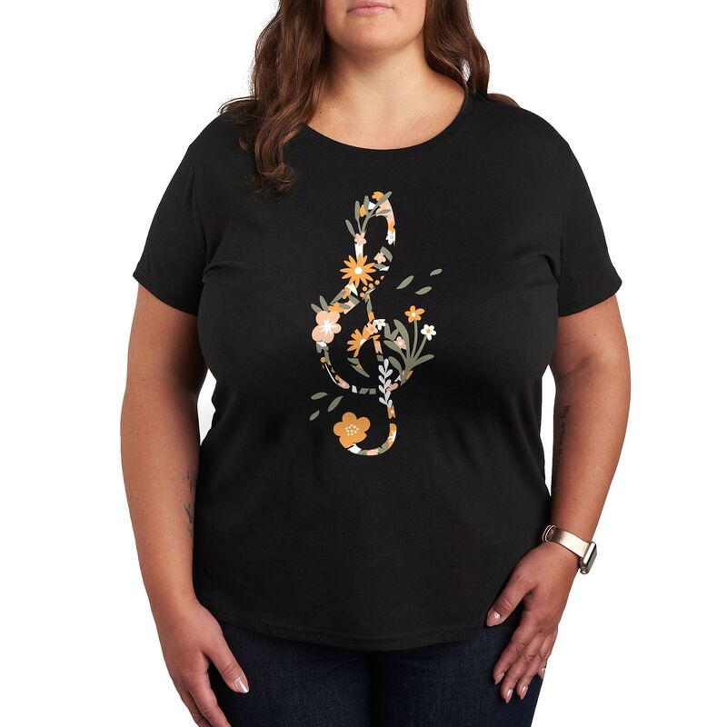 アンブランデッド レディース トップス Tシャツ フラワー柄 プラスサイズ フラワー グラフィック Unbranded Plus Floral Treble Clef Graphic Tee Black ブラック 6,784円