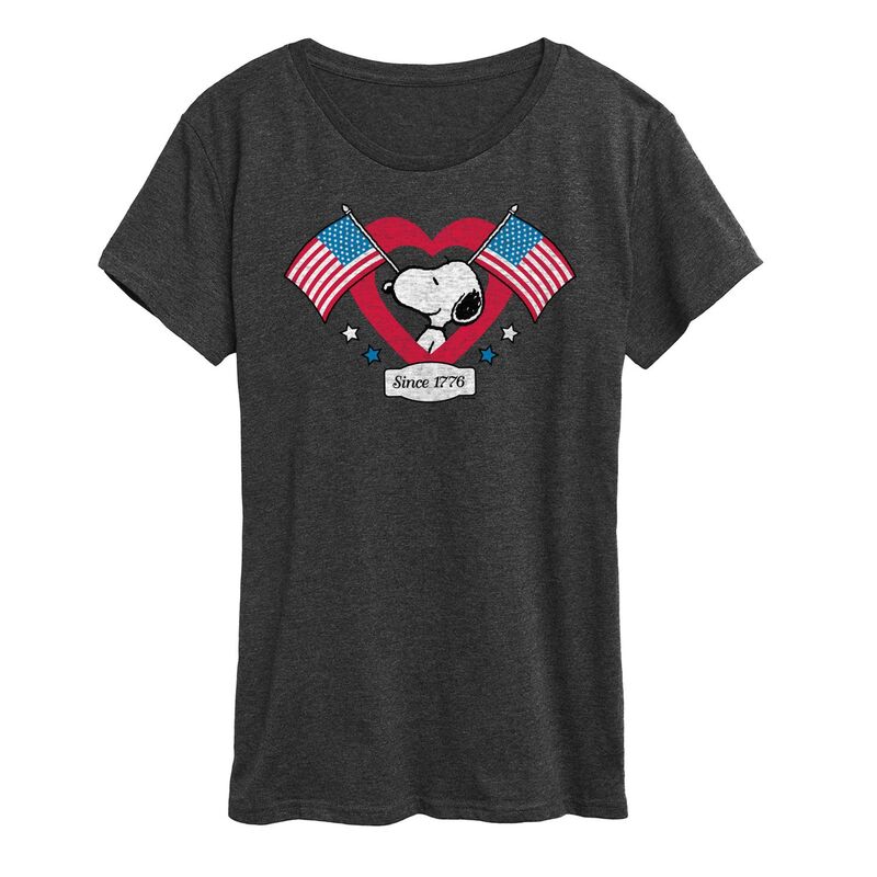 アニメキャラクター レディース トップス Tシャツ グラフィック Licensed Character Women's Peanutsnoopy Since 1776 Flag Heart Graphic Tee Heather Charcoal チャコール