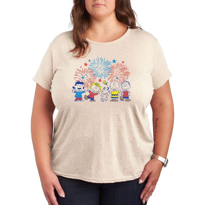 アニメキャラクター レディース トップス Tシャツ プラスサイズ グラフィック Licensed Character Plus Peanuts Fireworks Graphic Tee Beige ベージュ 6,360円