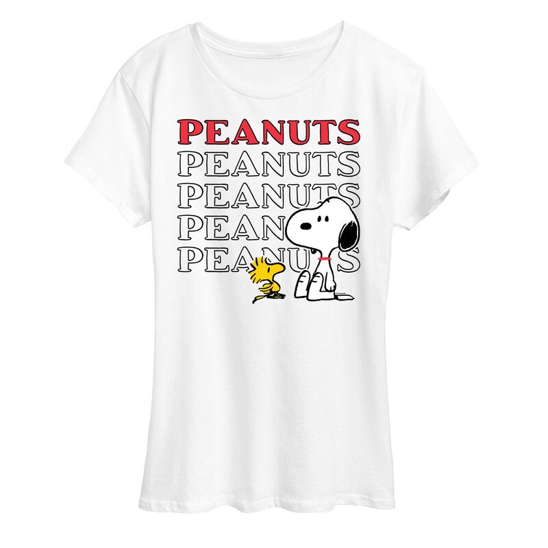 アニメキャラクター レディース トップス Tシャツ ロゴ グラフィック Licensed Character Women's Peanutsnoopy Woodstock Logo Graphic Tee White ホワイト
