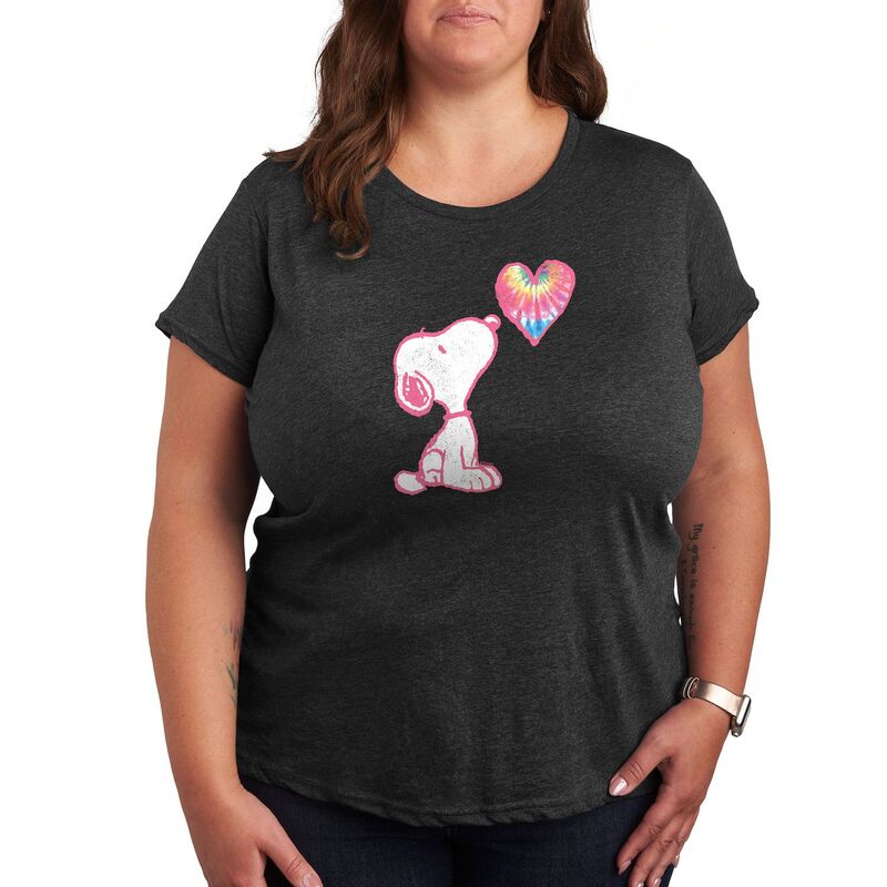 アニメキャラクター レディース トップス Tシャツ プラスサイズ グラフィック Licensed Character Plus Peanuts Pastel Rainbow Heart Graphic Tee Heather Charcoal チャコール