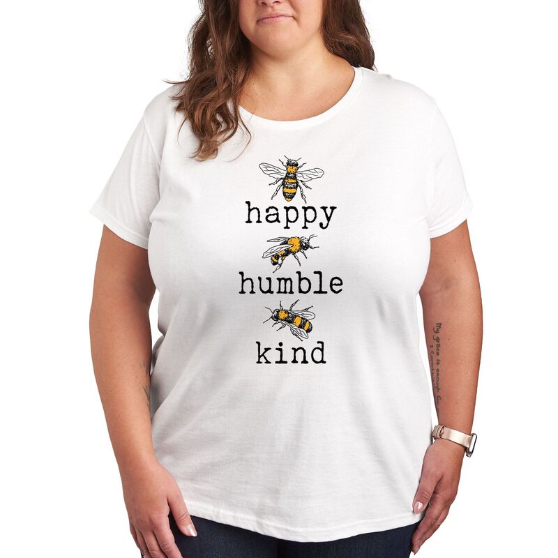 アニメキャラクター レディース トップス Tシャツ プラスサイズ グラフィック Licensed Character Plus Bee Happy Bee Humble Bee Kind Graphic Tee White ホワイト