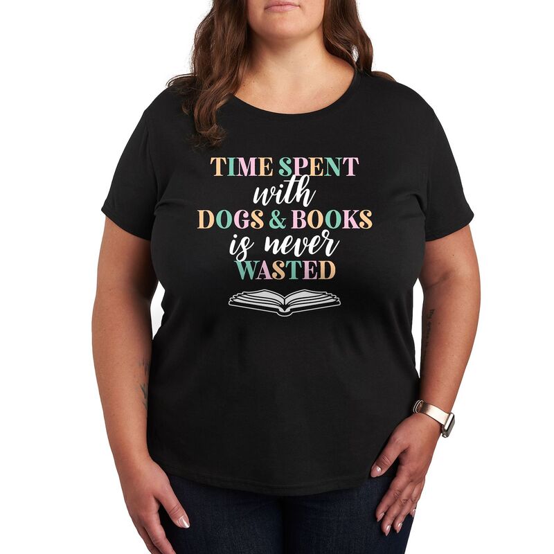 アニメキャラクター レディース トップス Tシャツ プラスサイズ グラフィック Licensed Character Plus Time Spent With Dogs Books Graphic Tee Black ブラック