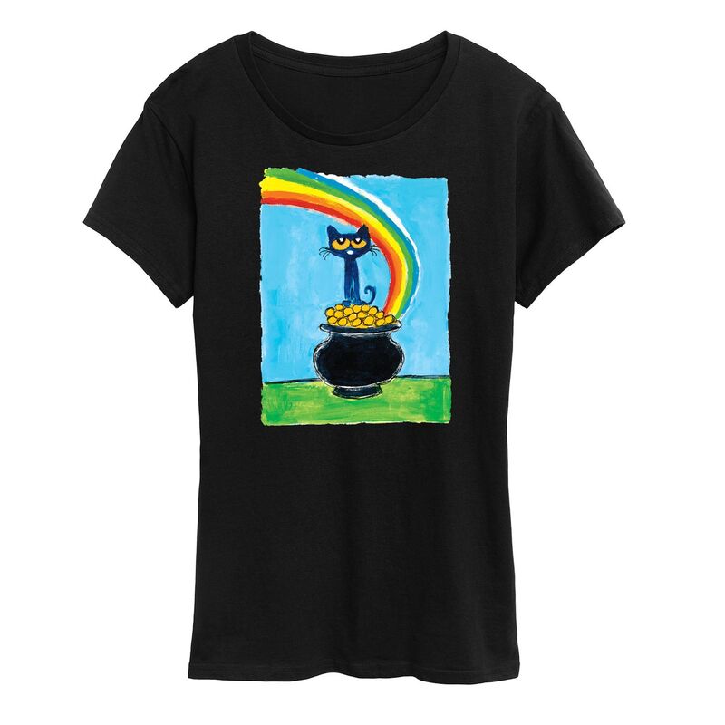 アニメキャラクター レディース トップス Tシャツ グラフィック Licensed Character Women's Pete The Cat Rainbow Pot Of Gold Graphic Tee Black ブラック