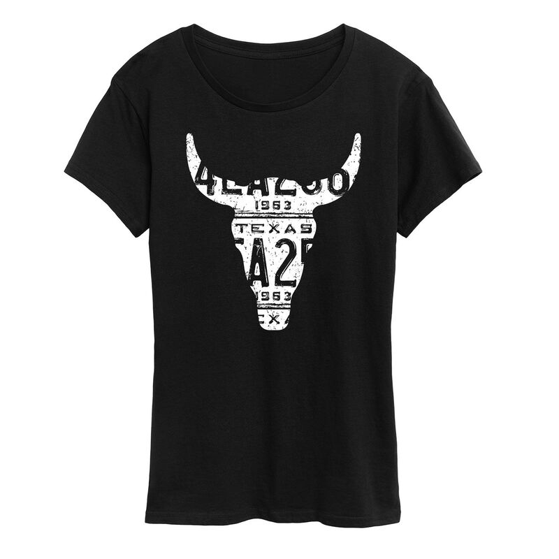 アニメキャラクター レディース トップス Tシャツ グラフィック Licensed Character Women's Texas License Plate Steer Graphic Tee Black ブラック