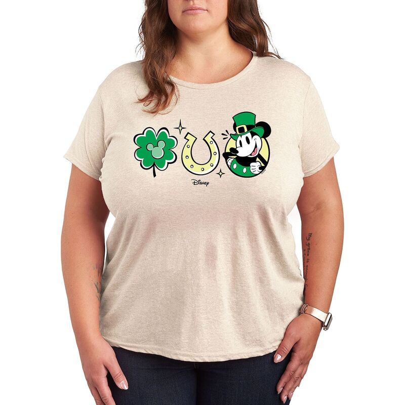 ディズニー レディース トップス Tシャツ プラスサイズ グラフィック Disney's Mickey Mouse Plust. Patrick's Day Icons Graphic Tee Beige ベージュ