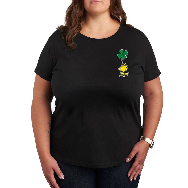 アニメキャラクター レディース トップス Tシャツ プラスサイズ グラフィック Licensed Character Plus Peanuts Woodstock Clover Graphic Tee Black ブラック