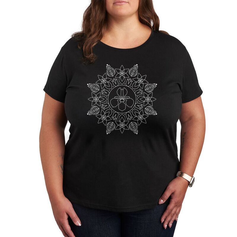 アンブランデッド レディース トップス Tシャツ フラワー柄 プラスサイズ フラワー グラフィック Unbranded Pluspring Floral Mandala Graphic Tee Black ブラック