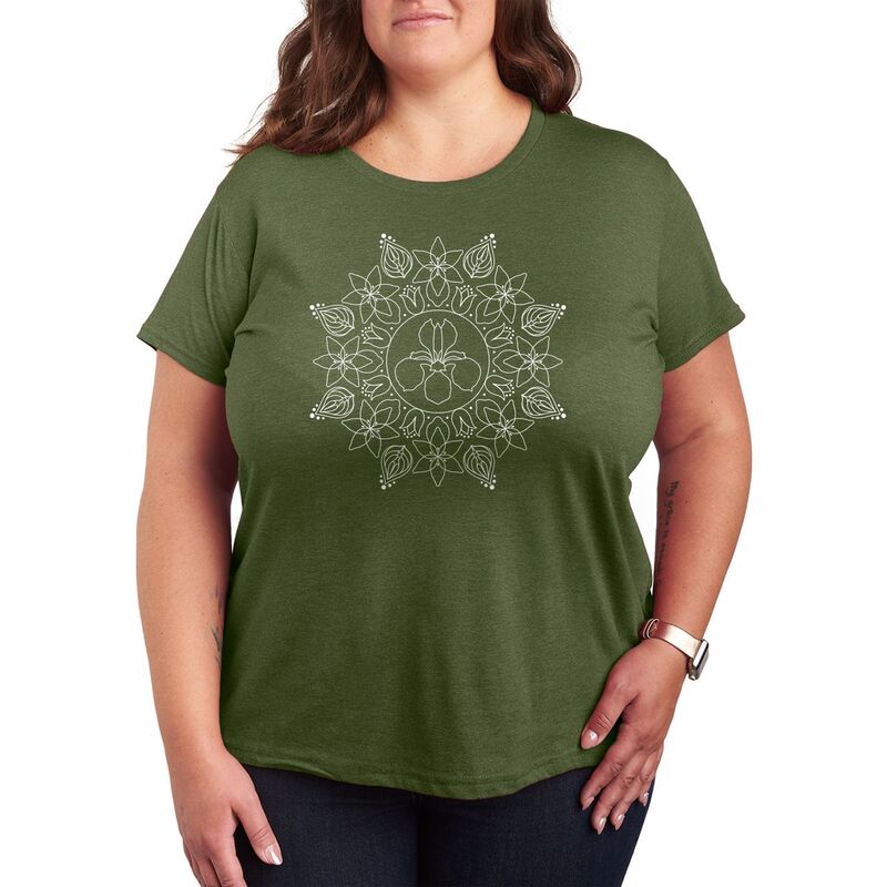 アンブランデッド レディース トップス Tシャツ フラワー柄 プラスサイズ フラワー グラフィック Unbranded Pluspring Floral Mandala Graphic Tee Olive Green グリーン