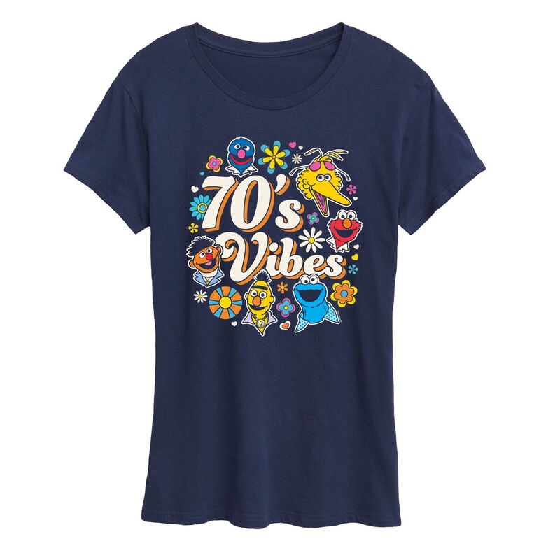 アニメキャラクター レディース トップス Tシャツ グラフィック Licensed Character Women'sesame Street 70's Vibes Graphic Tee Navy ネイビー