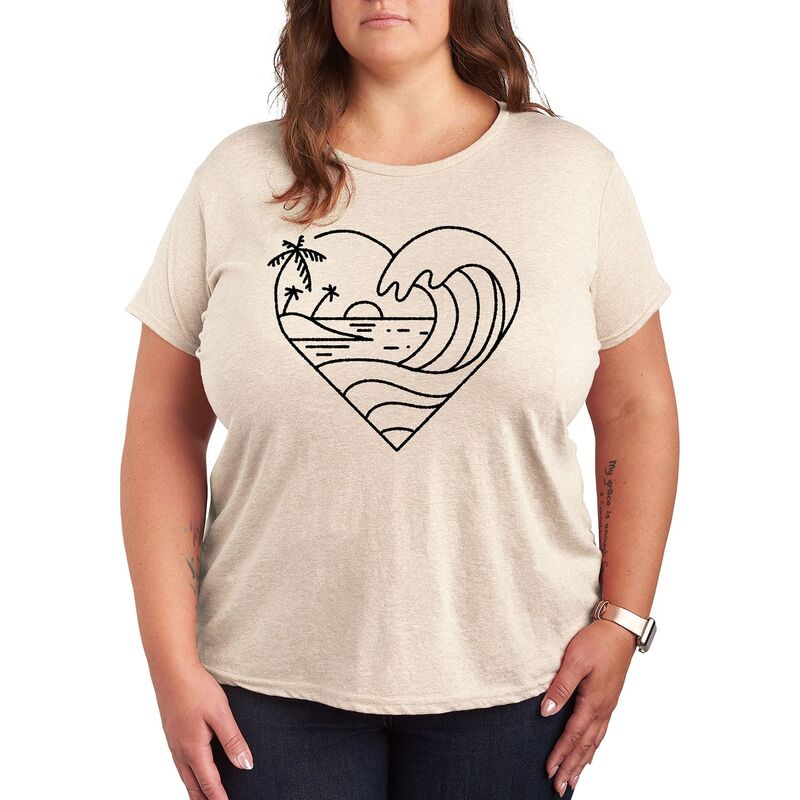 アンブランデッド レディース トップス Tシャツ プラスサイズ グラフィック Unbranded Plus Heart Ocean Line Art Graphic Tee Beige ベージュ