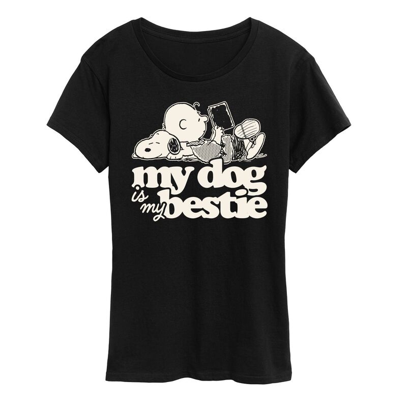 アニメキャラクター レディース トップス Tシャツ グラフィック Licensed Character Women's Peanutsnoopy & Charlie Brown My Dog Is My Bestie Graphic Tee Black ブラック