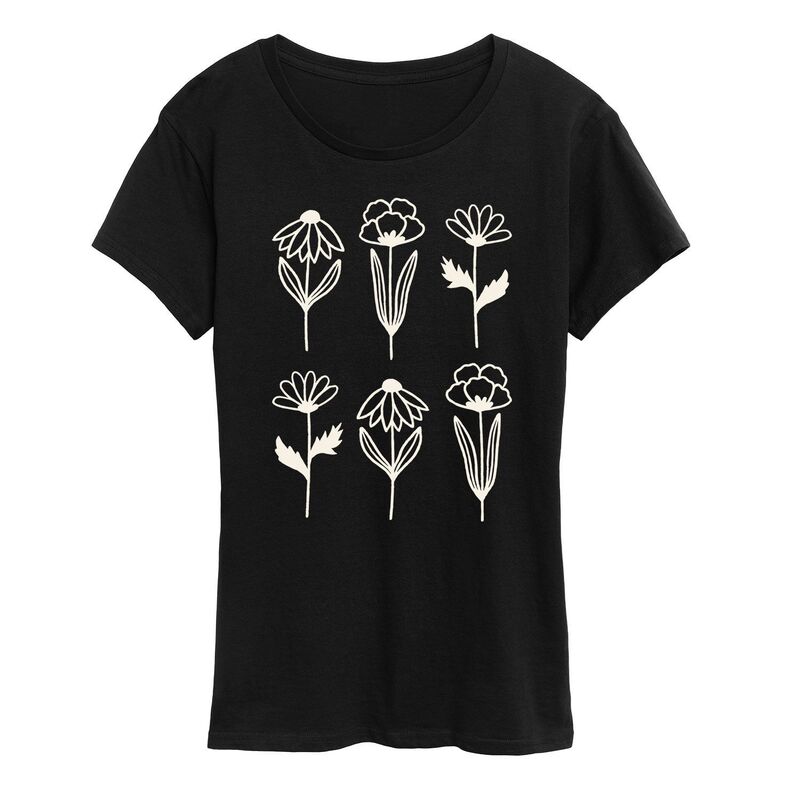 アンブランデッド レディース トップス Tシャツ グラフィック Unbranded Women'simple Line Drawn Flowers Graphic Tee Black ブラック