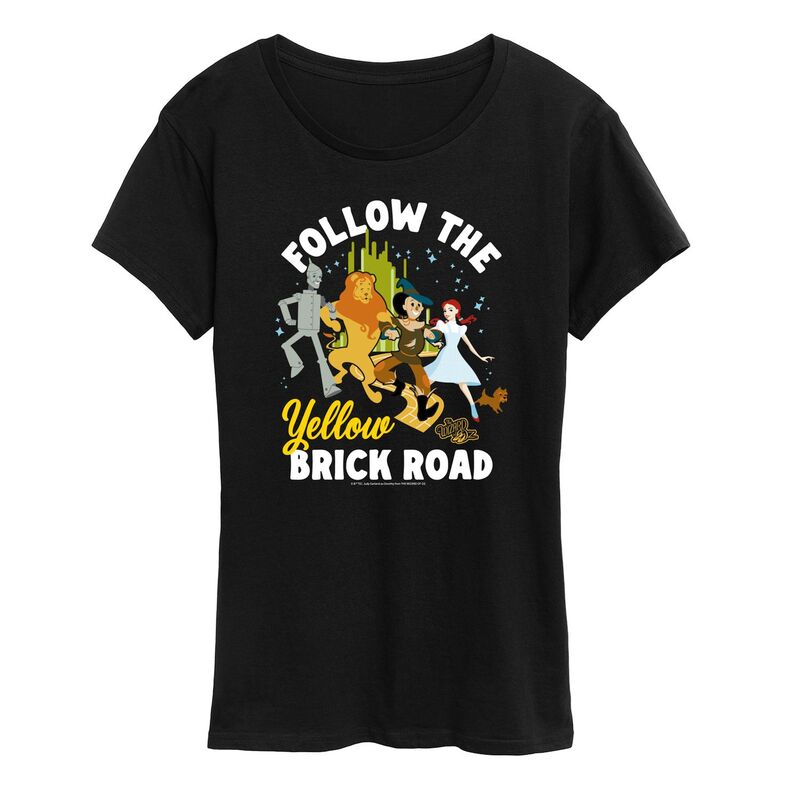 アニメキャラクター レディース トップス Tシャツ グラフィック Licensed Character Women's Wizard Of Oz Yellow Brick Road Graphic Tee Black ブラック
