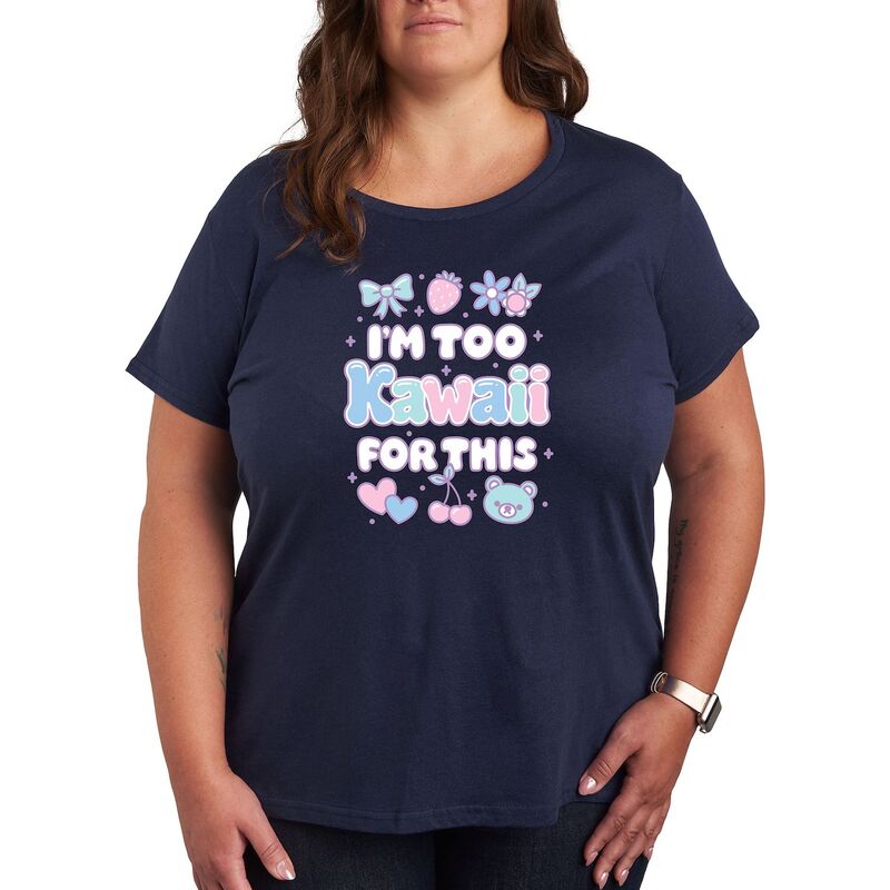 アニメキャラクター レディース トップス Tシャツ プラスサイズ グラフィック Licensed Character Plusize I'm Too Kawaii For This Graphic Tee Navy ネイビー
