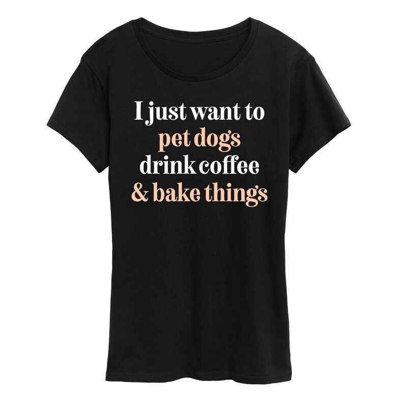 アニメキャラクター レディース トップス Tシャツ グラフィック Licensed Character Women's Pet Dogs Drink Coffee Bake Graphic Tee Black ブラック