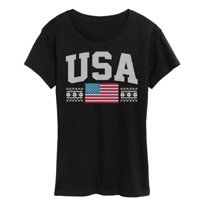 アニメキャラクター レディース トップス Tシャツ グラフィック Licensed Character Women's USA Winter Sports Graphic Tee Black ブラック