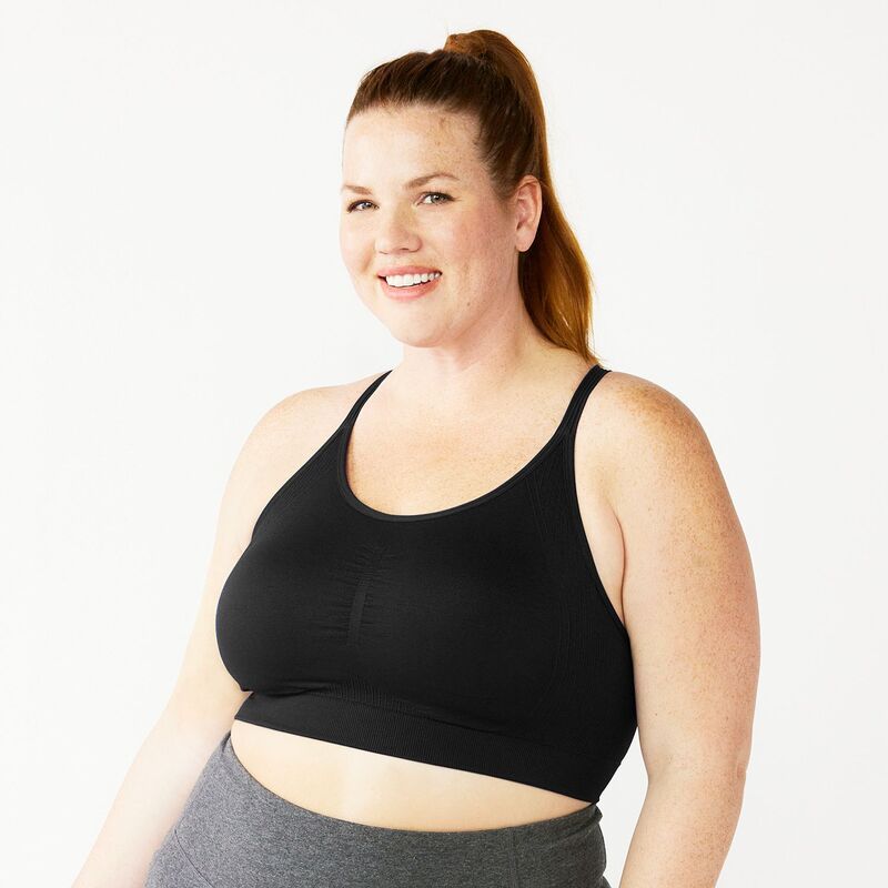 Tek Gear レディース アンダー御召しもの ブラ つけ加える大きさ Plusize Tek Gear Seamless Low-Impact Adjustable Sports Bra Black 黒いこと