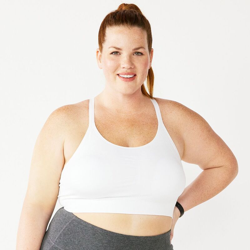Tek Gear レディース アンダー御召しもの ブラ つけ加える大きさ Plusize Tek Gear Seamless Low-Impact Adjustable Sports Bra White 白いこと