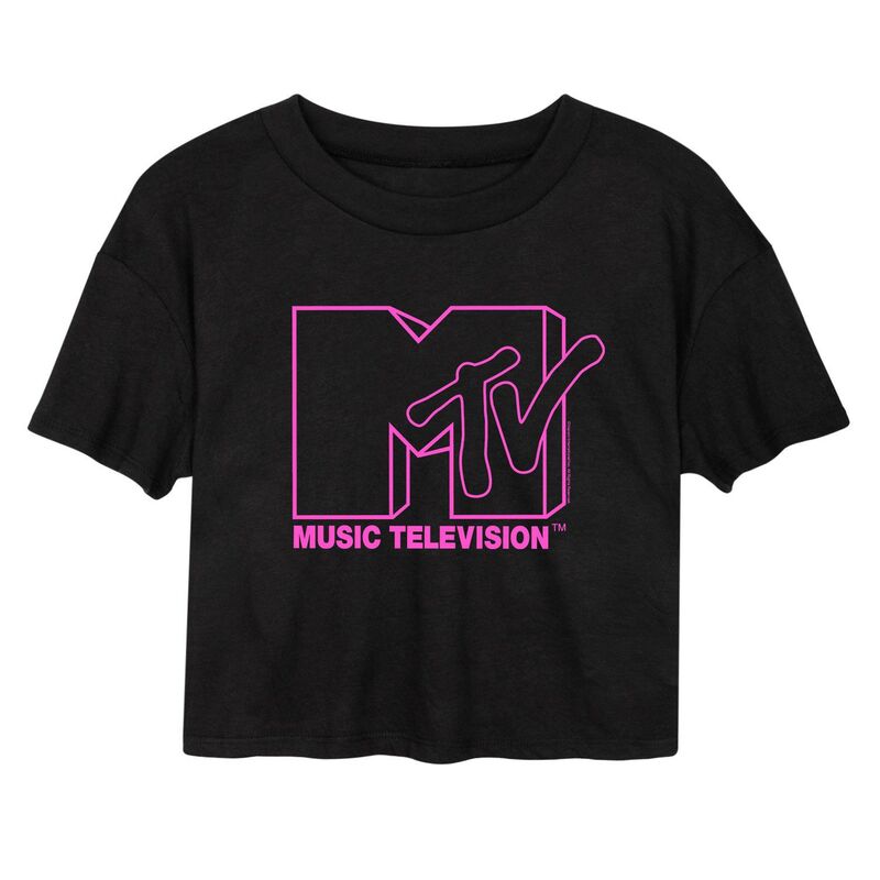 アニメキャラクター レディース トップス Tシャツ クロップド Licensed Character Juniors' MTV Pink Cropped Tee Black ブラック