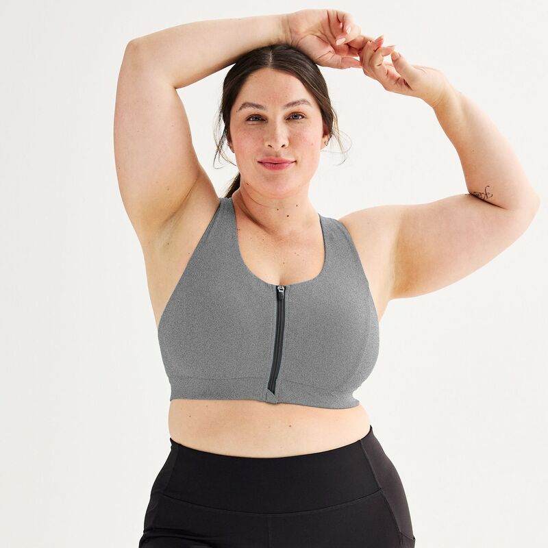 Tek Gear レディース アンダー御召しもの ブラ つけ加える大きさ Plusize Tek Gear Ultrastretch Medium Support Zip Front Sports Bra Charcoal 濃灰色
