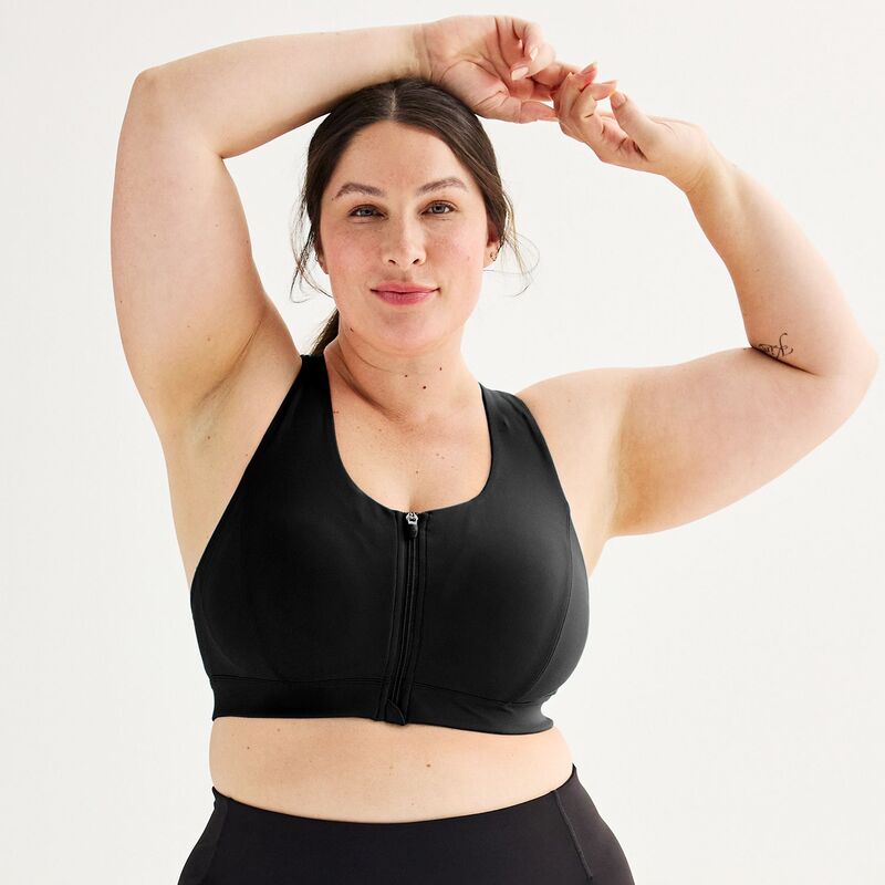 Tek Gear レディース アンダー御召しもの ブラ つけ加える大きさ Plusize Tek Gear Ultrastretch Medium Support Zip Front Sports Bra Mineral Black 黒いこと