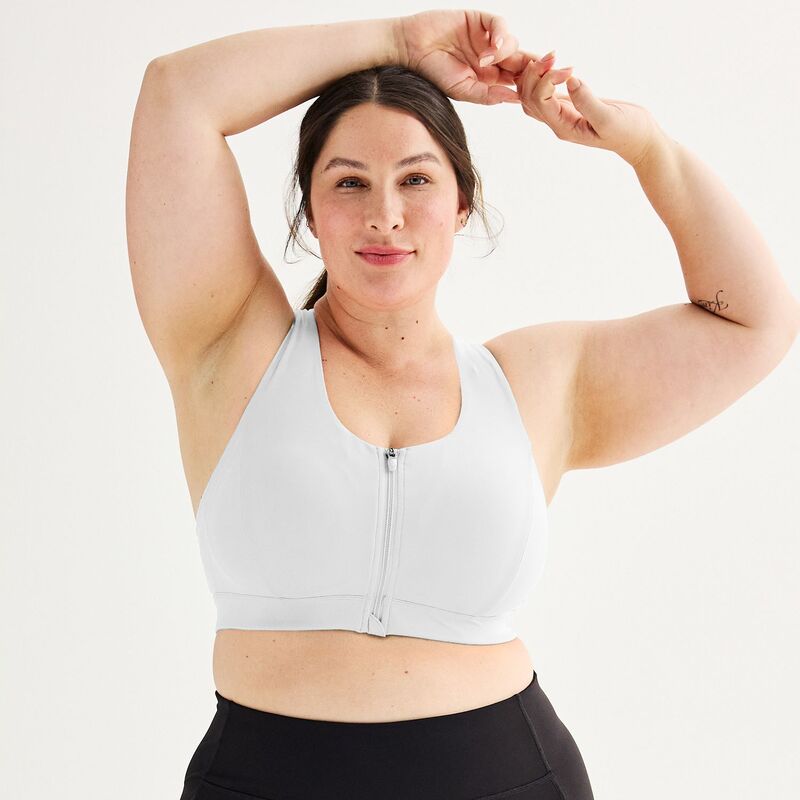 Tek Gear レディース アンダー御召しもの ブラ つけ加える大きさ Plusize Tek Gear Ultrastretch Medium Support Zip Front Sports Bra Modern White 白いこと