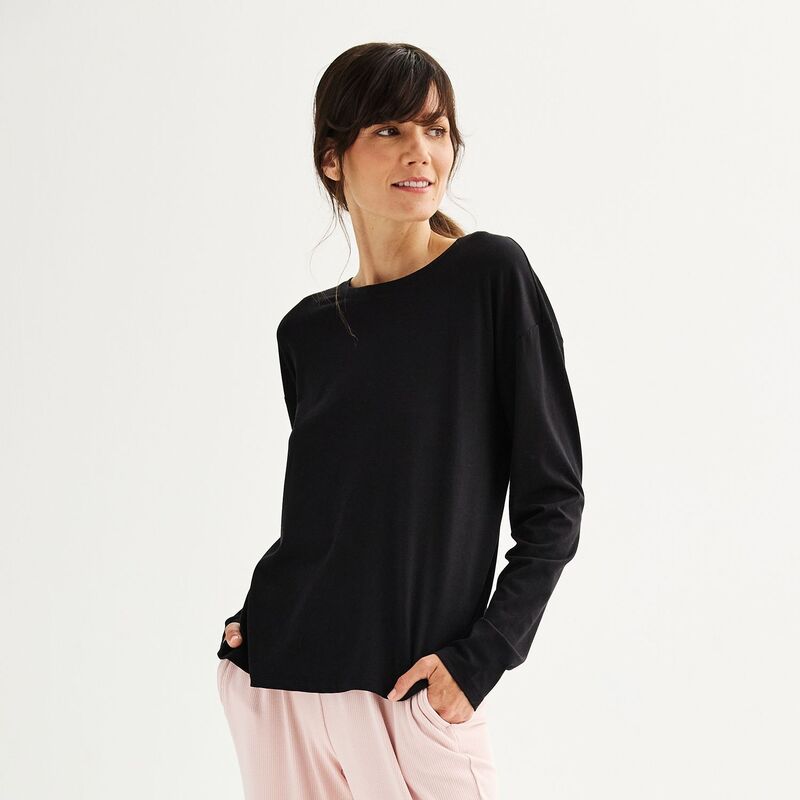 ソノマ レディース アンダーウェア ナイトウェア Tシャツ Women'sonoma Goods For Life Drop-Shoulder Long Sleeve Sleep Tee Mineral Black ブラック