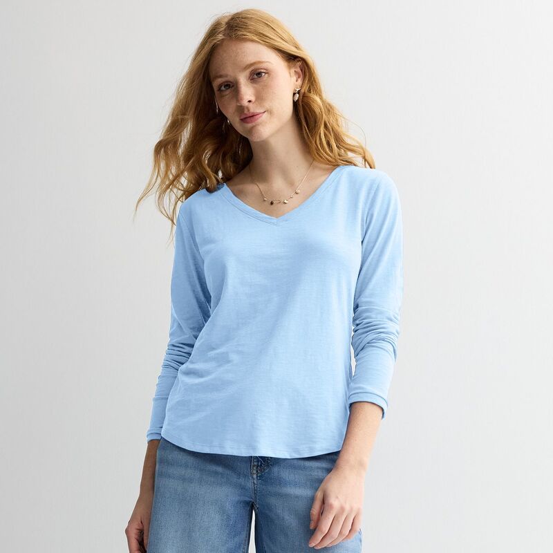 ソノマ レディース トップス Tシャツ Vネック Women'sonoma Goods For Lifeveryday Long Sleeve V-Neck T-Shirt Peri Phlox
