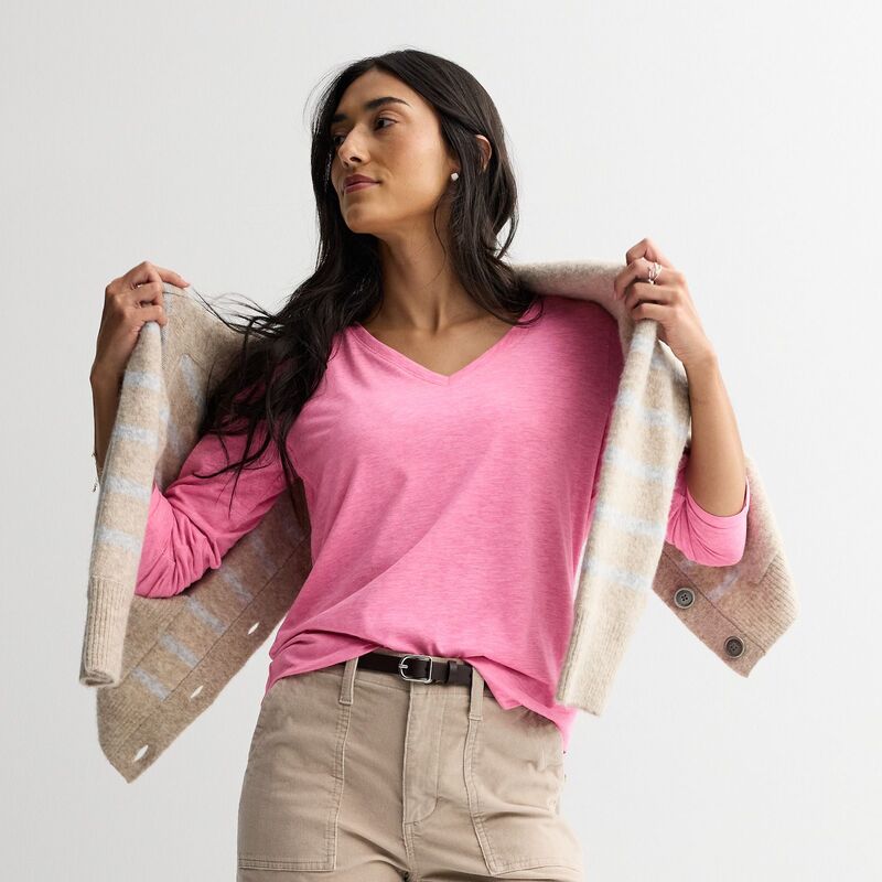 ソノマ レディース トップス Tシャツ Vネック プチ Petite Sonoma Goods For Lifeveryday Long Sleeve V-Neck T-Shirt Haley Pink ピンク
