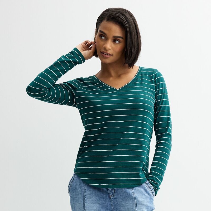 ソノマ レディース トップス Tシャツ Vネック プチ Petite Sonoma Goods For Lifeveryday Long Sleeve V-Neck T-Shirt Pine White Stripe ホワイト