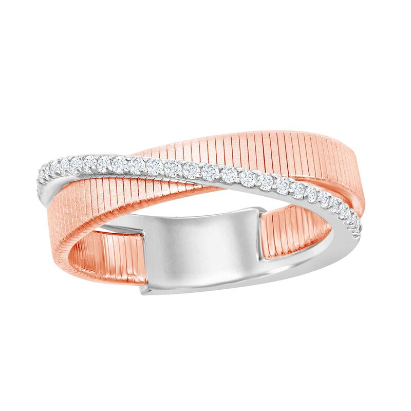 アンブランデッド レディース アクセサリー リング Unbranded Sterling Silver Cubic Zirconia Textured Bypass Ring 14k Rose Gold Plated ゴールド