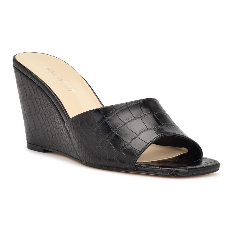 ナインウェスト レディース シューズ サンダル Nine West Niya Women's Wedge Sandals Black Croco ブラック