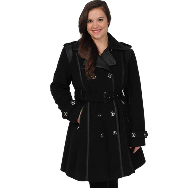エクセルド レディース アウター ジャケット・ブルゾン プラスサイズ ウール コート Plusizexcelledouble-Breasted Faux-Wool Trench Coat Black ブラック
