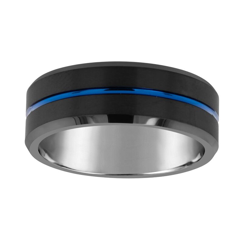 Celebration Gems メンズ アクセサリー リング Celebration Gems Men's 8mm Black & Blue Ion-Plated Tungsten Wedding Band Ring Black Ion Plated ブラック 27,820円