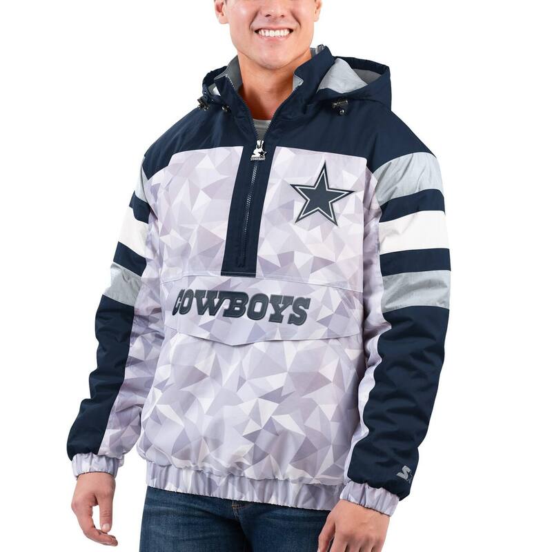 スターター メンズ アウター ジャケット・ブルゾン フーデッドジャケット Men'starter White/Navy Dallas Cowboys Thursday Night Gridiron Raglan Half-Zip Hooded Jacket Cow Grey グレー