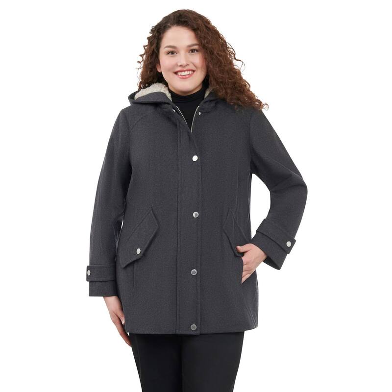 ロンドンフォグ レディース アウター ジャケット・ブルゾン プラスサイズ ウール コート Plusize London Fog Sherpa-Lined Hood Wool-Blend Coat Charcoal チャコール|ReVida 店