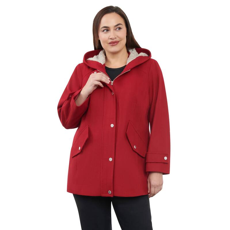 ロンドンフォグ レディース アウター ジャケット・ブルゾン プラスサイズ ウール コート Plusize London Fog Sherpa-Lined Hood Wool-Blend Coat Red レッド