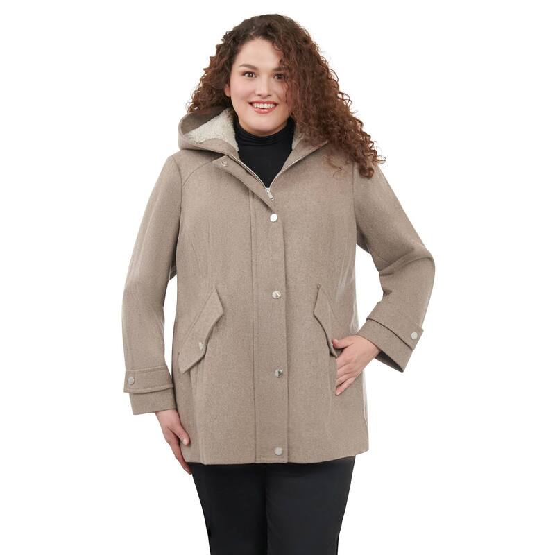 ロンドンフォグ レディース アウター ジャケット・ブルゾン プラスサイズ ウール コート Plusize London Fog Sherpa-Lined Hood Wool-Blend Coataupe Heather ヘザー