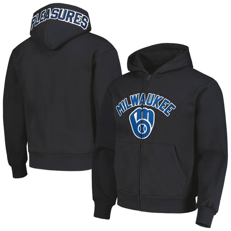 プレジャーズ メンズ トップス Tシャツ パーカー Men's PLEASURES Black Milwaukee Brewers Opening Day Full-Zip Hoodie Brw Black ブラック